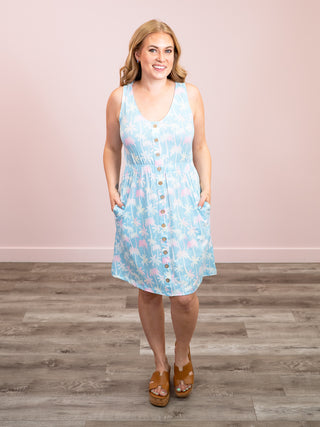 *NEW* Beverly Button Dress | Aqua Palm