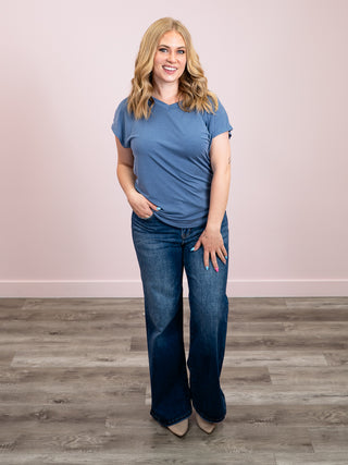 *NEW* Cloudy Skies Short Sleeve Knit Top | Denim Blue