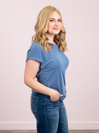 *NEW* Cloudy Skies Short Sleeve Knit Top | Denim Blue