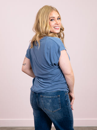 *NEW* Cloudy Skies Short Sleeve Knit Top | Denim Blue