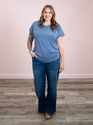 *NEW* Cloudy Skies Short Sleeve Knit Top | Denim Blue