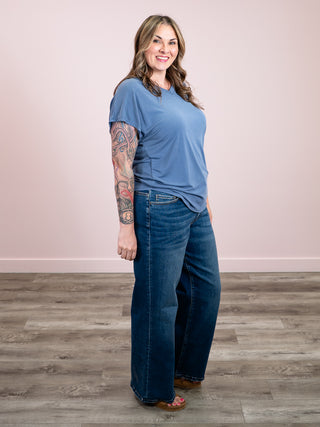 *NEW* Cloudy Skies Short Sleeve Knit Top | Denim Blue