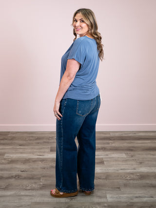 *NEW* Cloudy Skies Short Sleeve Knit Top | Denim Blue