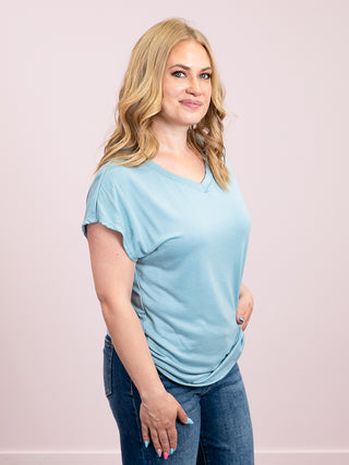 *NEW* Cloudy Skies Short Sleeve Knit Top | Dark Aqua