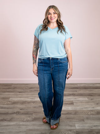 *NEW* Cloudy Skies Short Sleeve Knit Top | Dark Aqua