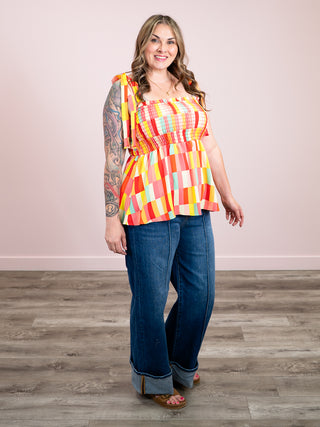*NEW* Lake Dayz Babydoll Tank | Coral & Yellow