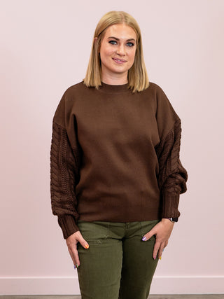 Lively Cable Knit Sweater | Brown