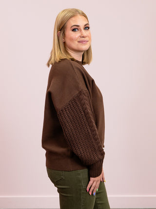 Lively Cable Knit Sweater | Brown
