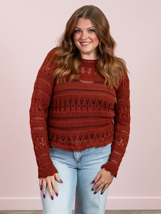 DEX | Nice Try Scallop Hem Crochet Top | Burnt Orange