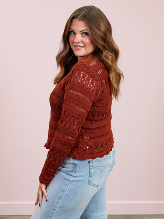 DEX | Nice Try Scallop Hem Crochet Top | Burnt Orange