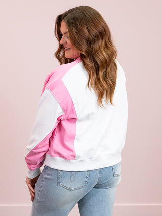 Brianna Colourblock Sweatshirt | White & Pink