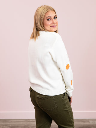 Hello Pumpkin Embroidered Sweater | Ivory
