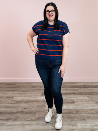 Sonia Striped Sweater Top | Navy