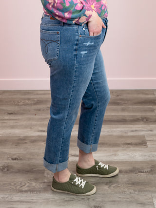 Judy Blue | High Rise | Mid Wash Cuffed Boyfriend | Colt