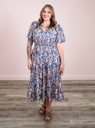 *NEW* Wildflower Era Smocked Tiered Floral Dress | Navy