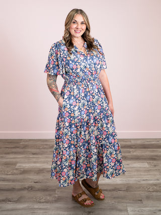 *NEW* Wildflower Era Smocked Tiered Floral Dress | Navy