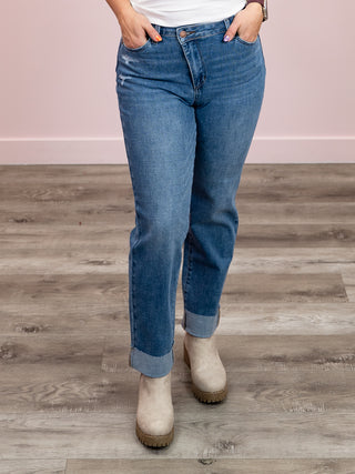 Judy Blue | High Rise | Mid Wash Cuffed Boyfriend | Colt