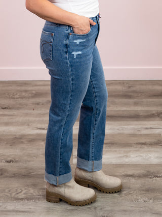 Judy Blue | High Rise | Mid Wash Cuffed Boyfriend | Colt