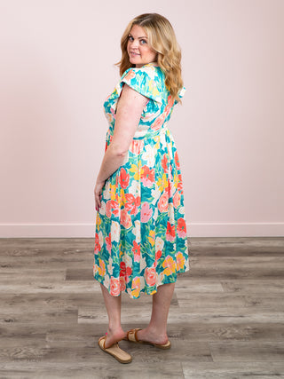 *NEW* Sage Blossom Fit & Flare Midi Dress | Aqua