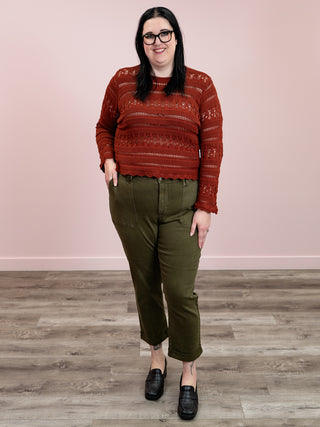 DEX | Nice Try Scallop Hem Crochet Top | Burnt Orange