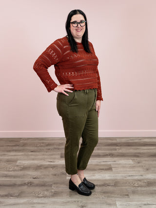 DEX | Nice Try Scallop Hem Crochet Top | Burnt Orange