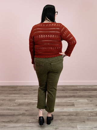 DEX | Nice Try Scallop Hem Crochet Top | Burnt Orange