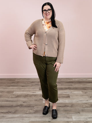 DEX | Well Played Cuffed Textured Cardigan | Warm Taupe