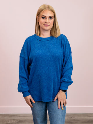 Rylee Ribbed Drop Shoulder Sweater | Light Navy