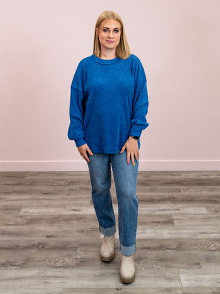 Rylee Ribbed Drop Shoulder Sweater | Light Navy