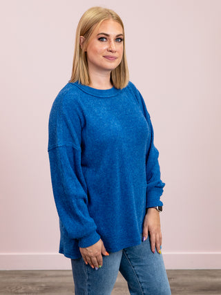 Rylee Ribbed Drop Shoulder Sweater | Light Navy