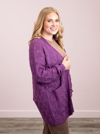 *NEW* Open Knit Cardigan | Purple