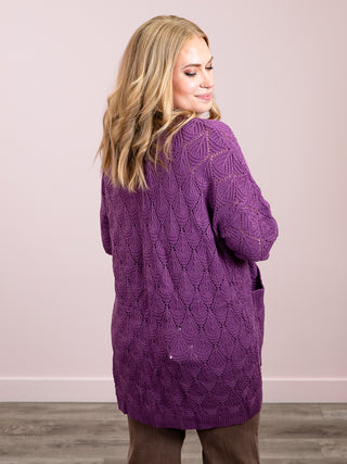 *NEW* Open Knit Cardigan | Purple