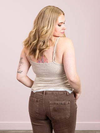 *NEW* DEX | Lux Lace Trim Tank | Heather Oatmeal