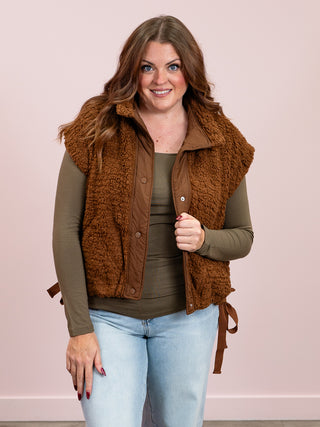 Alaska Oversized Faux Fur Vest | Brown