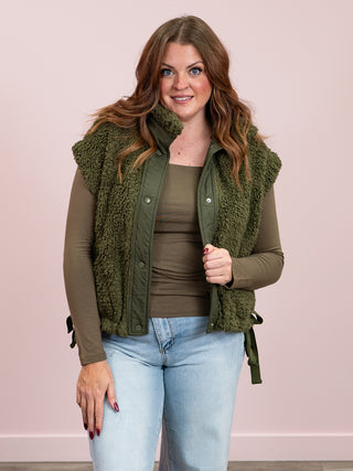 *NEW* Alaska Oversized Faux Fur Vest | Dark Olive