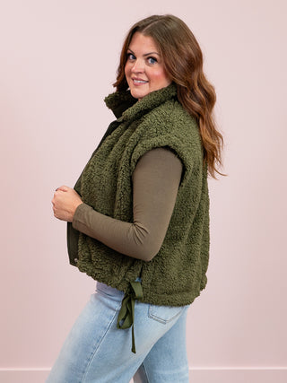 *NEW* Alaska Oversized Faux Fur Vest | Dark Olive