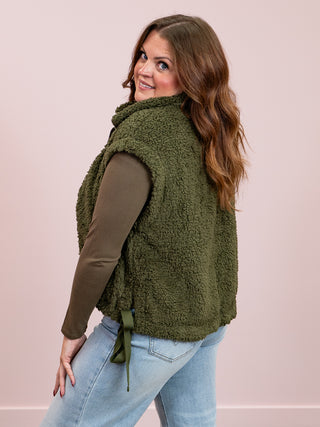 *NEW* Alaska Oversized Faux Fur Vest | Dark Olive