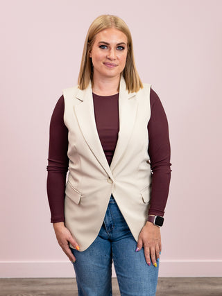 *END OF SEASON* DEX | Danika Sleeveless Blazer | Light Sand