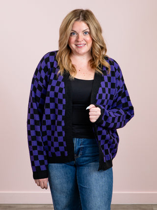 *NEW* Micro Checkered Cardigan | Black & Purple
