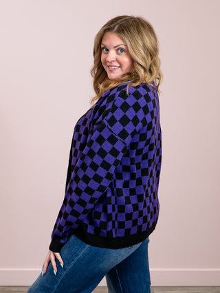 *NEW* Micro Checkered Cardigan | Black & Purple