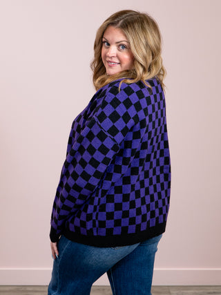 *NEW* Micro Checkered Cardigan | Black & Purple
