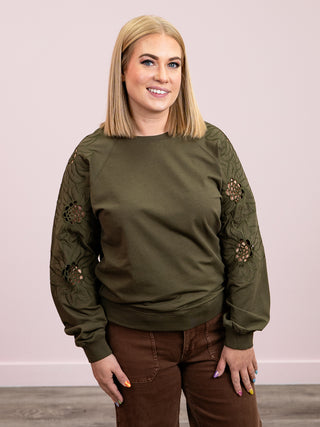 Sweet Surrender Embroidered Pullover | Olive