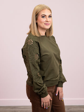 *FINAL SALE* Sweet Surrender Embroidered Pullover | Olive