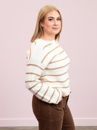 DEX | Cozy Cloud Ottoman Striped Sweater | Cream & Sand Stripe