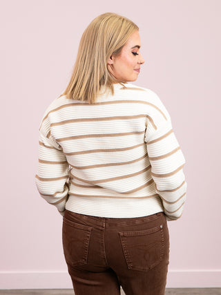 DEX | Cozy Cloud Ottoman Striped Sweater | Cream & Sand Stripe