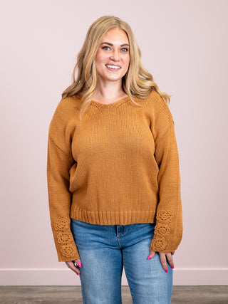 *NEW* Crochet Sleeve Top | Camel