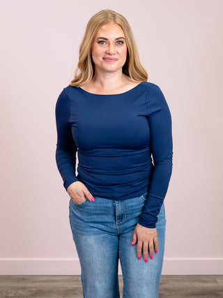 *NEW* Second Skin | Brida Long Sleeve Low Back Scoop Top | True Navy