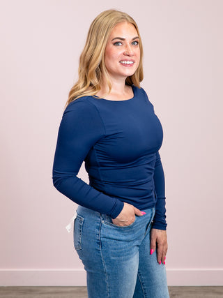 *NEW* Second Skin | Brida Long Sleeve Low Back Scoop Top | True Navy