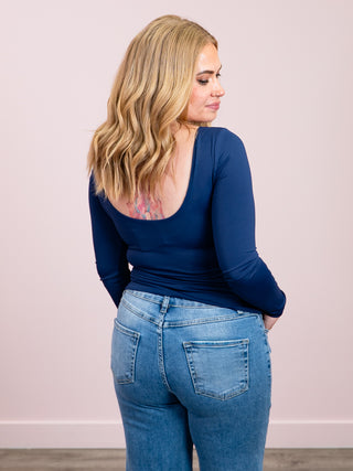 *NEW* Second Skin | Brida Long Sleeve Low Back Scoop Top | True Navy