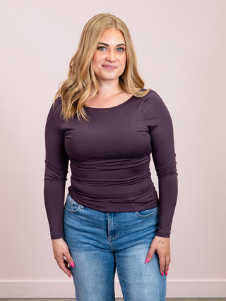*NEW* Second Skin | Brida Long Sleeve Low Back Scoop Top | Deep Plum